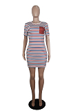 Red Stripes Panel Flat Pocket Mini Dress SDD9248