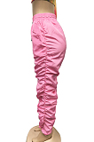 Pink Solid Elastic Waist Ruched Details Jogger Pants XZ3542
