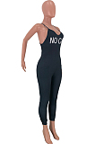 Black Sexy Polyester Letter Sleeveless Cold Shoulder Flat Pocket Cami Jumpsuit CYY8552