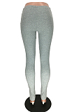 Grey Rib-knit Elastic Waist Bottom Split Skinny Pants Sets LYY9245