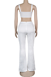 White Sexy Polyester Sleeveless Cold Shoulder Wide Leg Pants Sets K8892