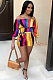 Rainbow Color Sexy Polyester Ditsy Floral Off Shoulder Belted Unitard JumpsuitKF25