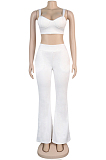 White Sexy Polyester Sleeveless Cold Shoulder Wide Leg Pants Sets K8892