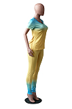 Blue Casual Short Sleeve Round Neck Long Pants Sets YYF8083