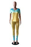 Yellow Casual Short Sleeve Round Neck Long Pants Sets YYF8083