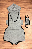 Gray Sporty Modal Sleeveless Deep V Neck Bodycon Jumpsuit QZ6093
