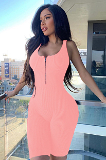 Pink Sexy Polyester Plants Sleeveless Scoop Neck Tank Jumpsuit SH7173
