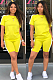 Yellow Casual Sporty Short Sleeve Round Neck Utility Blouse Skinny Top Pants Sets SN3756