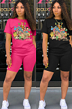 Pink Casual Cartoon Graphic Short Sleeve Round Neck Skinny Pants Sets DMM8118
