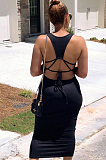 Black Casual Sexy Sleeveless Scoop Neck Spaghetti Strap  Open Back Back Tied Tank Dress SN3764
