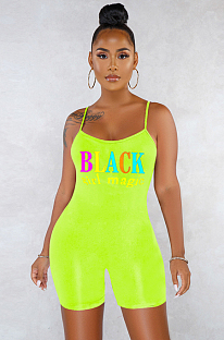 Green Casual Sexy Polyester Letter Sleeveless Scoop Neck Spaghetti Strap  Open Back Cami Jumpsuit SN3765