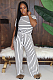 White Casual Striped Short Sleeve Round Neck Tee Top Long Pants Sets MA6554