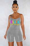 Black Casual Sexy Polyester Letter Sleeveless Scoop Neck Spaghetti Strap  Open Back Cami Jumpsuit SN3765
