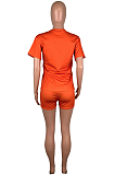 Orange Casual Cartoon Graphic Short Sleeve Round Neck Tee Top Shorts Sets ML7313
