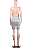 Black Casual Striped Sleeveless Strappy Backless Slip Dress LML103