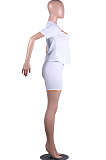 White Casual Short Sleeve Round Neck Tee Top Shorts Sets LML107