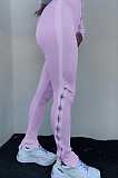 Pink Sporty PolyesterPure color Zipper Front High Waist Sweat Pants LA3190