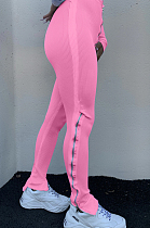 Pink Sporty PolyesterPure color Zipper Front High Waist Sweat Pants LA3190