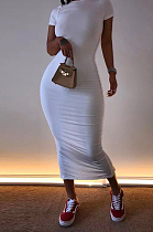 White Casual Short Sleeve Round Neck Long Dress AL093