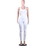 White Sexy Sleeveless V Neck Backless Ruffle Bodycon Jumpsuit LML106