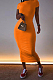 Orange Casual Short Sleeve Round Neck Long Dress AL093