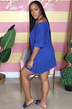 Blue Casual Short Sleeve V Neck Tee Top Shorts Sets MY9638
