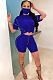 Royalblue Casual Polyester Short Sleeve Round Neck Tee Top Capris Pants Sets WY6694