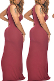 Red  Sexy Sleeveless Deep V Neck Shift Dress Long Dress TZ1095
