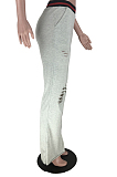 Grey Casual Polyester Ripped Flare Leg Pants TZ1092