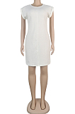 White Casual Cute Short Sleeve Round Neck Mini Dress K8886