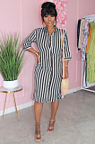Blue Casual Striped Short Sleeve Buttoned Shift Dress TRS1032