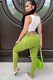 Green Casual Polyester Sleeveless Scoop Neck Self Belted Tank Jumpsuit SY8588