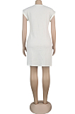 White Casual Cute Short Sleeve Round Neck Mini Dress K8886