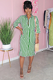 Purple Casual Striped Short Sleeve Buttoned Shift Dress TRS1032
