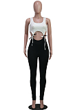 Black Casual Polyester Sleeveless Scoop Neck Self Belted Tank Jumpsuit SY8588