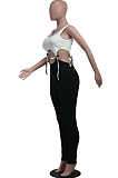 Black Casual Polyester Sleeveless Scoop Neck Self Belted Tank Jumpsuit SY8588