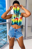 Blue Casual Polyester Tie Dye Sleeveless Tee Top TRS1030