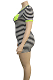 Yellow Casual Polyester Striped Short Sleeve Round Neck Mini Dress NY5020