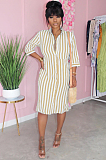 Purple Casual Striped Short Sleeve Buttoned Shift Dress TRS1032