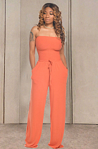 Orange Casual Cotton Sleeveless Drawstring Waist Tube Jumpsuit TRS1035