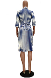 Red Casual Striped Short Sleeve Buttoned Shift Dress TRS1032