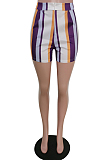 Navy Modest Nylon Striped Half Sleeve Peplum Top Straight Leg Pants Sets F8279