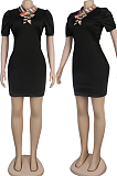 Black Casual Polyester Short Sleeve Shift Dress KZ007