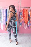 Blue Casual Polyester Striped Sleeveless Round Neck Tank Jumpsuit KZ128