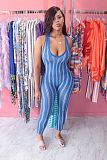 White Casual Polyester Striped Sleeveless Round Neck Tank Jumpsuit KZ128