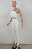White Casual Polyester Sleeveless Halterneck Cami Jumpsuit ED8229