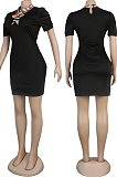 Black Casual Polyester Short Sleeve Shift Dress KZ007