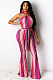 Rose Red Casual Polyester Striped Sleeveless Round Neck Waist Tie Cami Jumpsuit KZ134