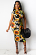 Yellow Casual Ditsy Floral Short Sleeve Round Neck Tie Front All Over Print Long Dress MY9658