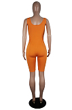 Orange Casual Polyester Mouth Graphic Sleeveless Round Neck Tank Jumpsuit SDD9257